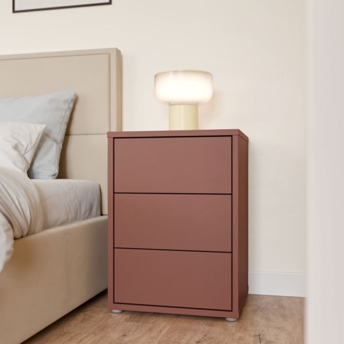Alice Springs Bedside Cabinet with 3 Drawers Push-to-Open in Terracotta