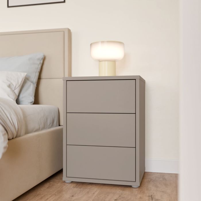 Alice Springs Bedside Cabinet with 3 Drawers Push-to-Open in Taupe