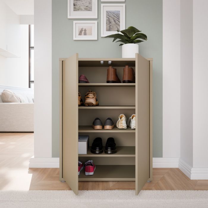 Alice Springs Shoe Cabinet with 2 Doors Push-to-Open in Taupe
