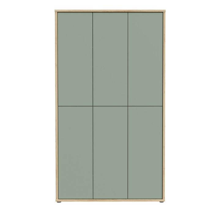 Alice Springs Shoe Cabinet with 6 Doors Push-to-Open in Artisan Oak and Sage Green Doors