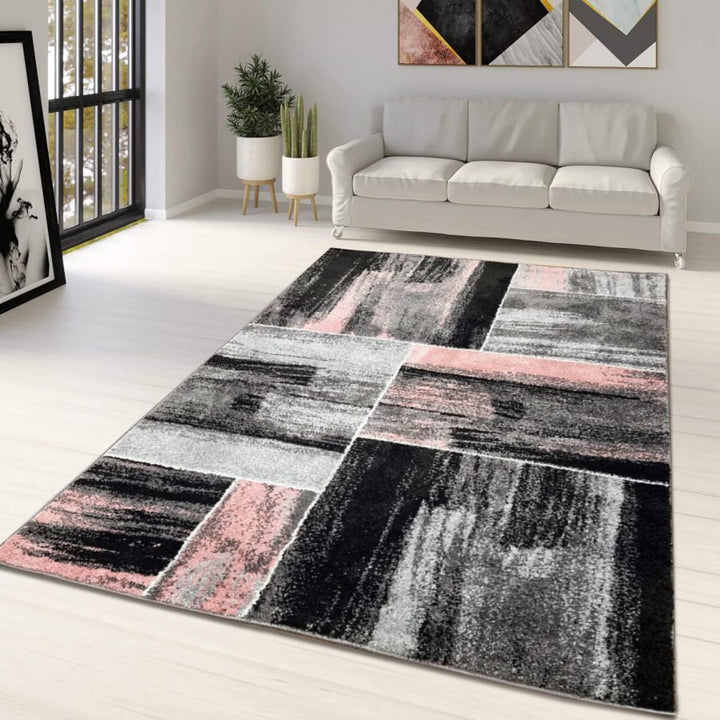 Pink Grey Black Geometric Abstract Rug