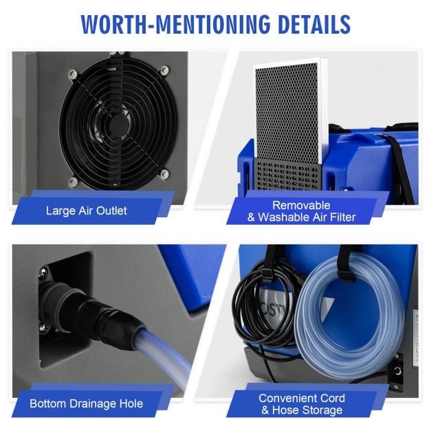85L/Day Commercial Dehumidifier with Pump and 24H Timer-Blue - TidySpaces