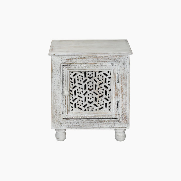 Sage Floral Carved Wooden Side Table