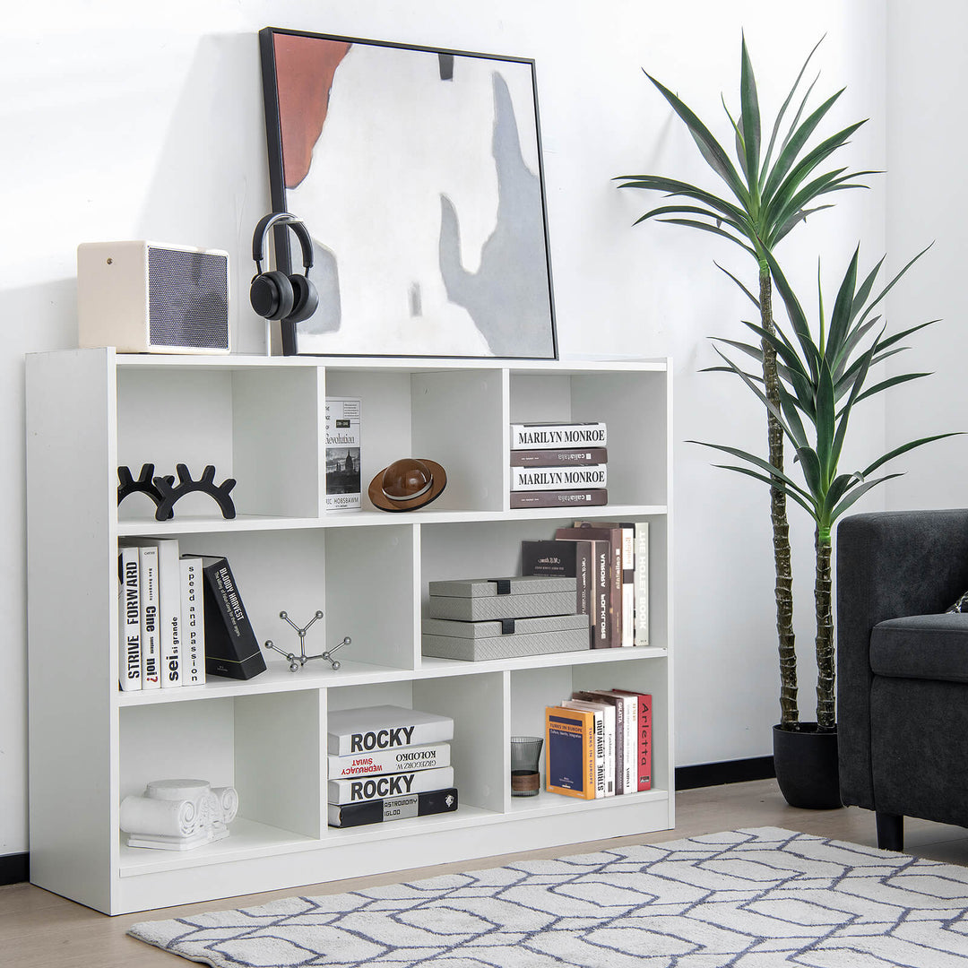 3-Tier Open Bookcase 8 Cube Floor Standing Storage Shelves Display Cabinet - TidySpaces