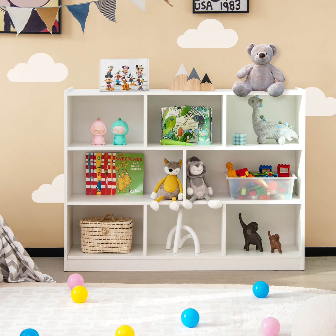 3-Tier Open Bookcase 8 Cube Floor Standing Storage Shelves Display Cabinet - TidySpaces