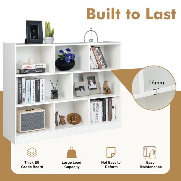 3-Tier Open Bookcase 8 Cube Floor Standing Storage Shelves Display Cabinet - TidySpaces