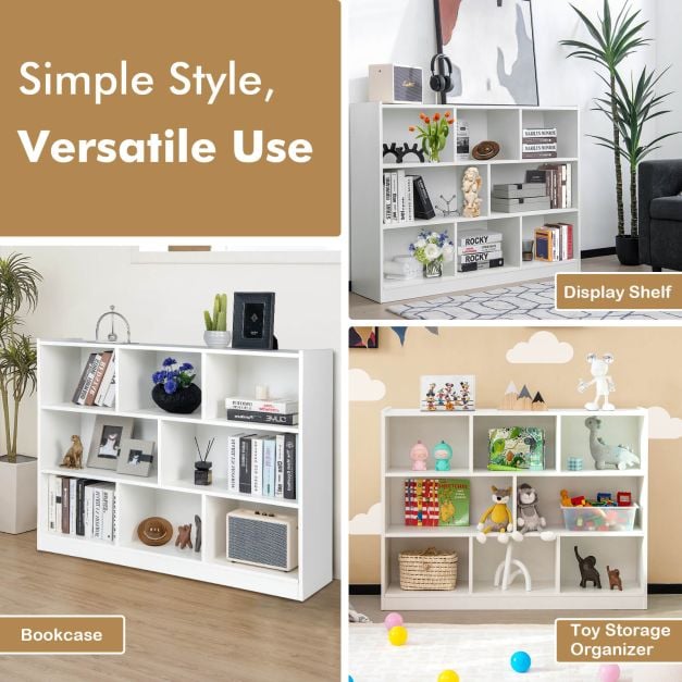 3-Tier Open Bookcase 8 Cube Floor Standing Storage Shelves Display Cabinet - TidySpaces
