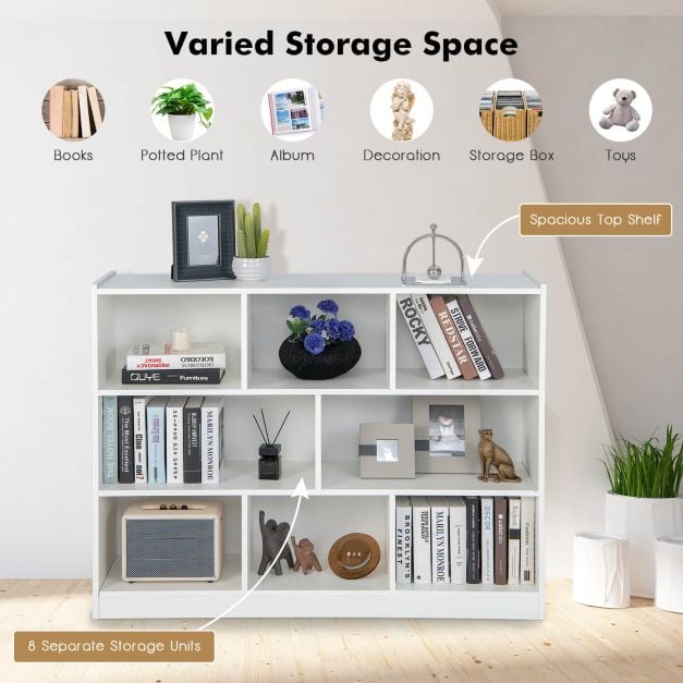 3-Tier Open Bookcase 8 Cube Floor Standing Storage Shelves Display Cabinet - TidySpaces