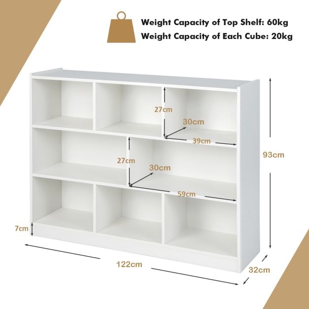 3-Tier Open Bookcase 8 Cube Floor Standing Storage Shelves Display Cabinet - TidySpaces