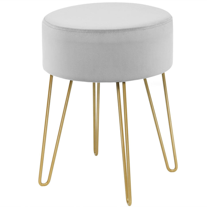 Round Velvet Stool with Hairpin Legs-Gray