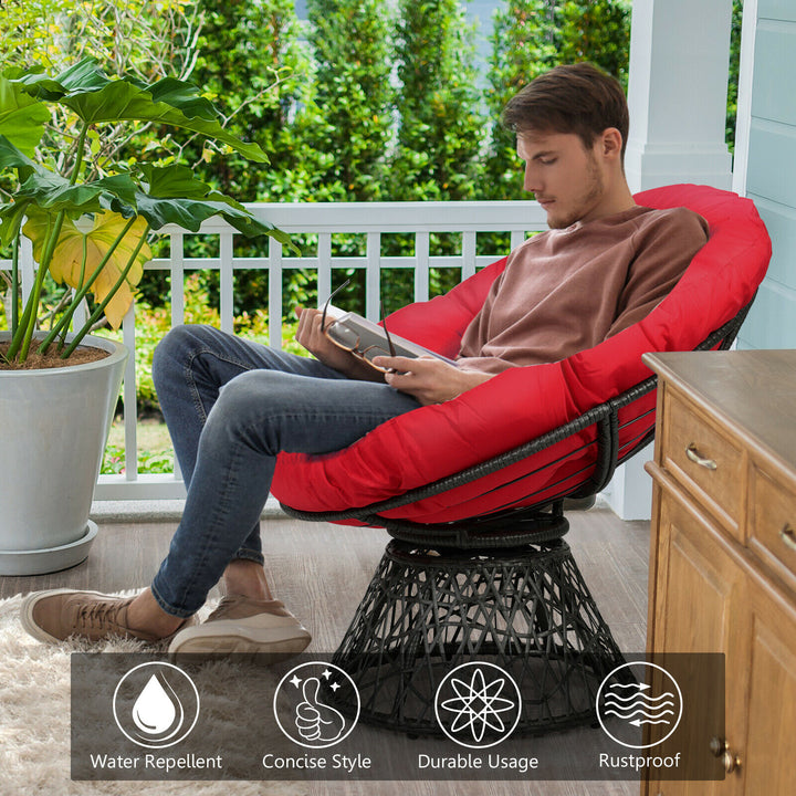 Rattan Papasan Chair with 360° Swivel and Soft Cushion