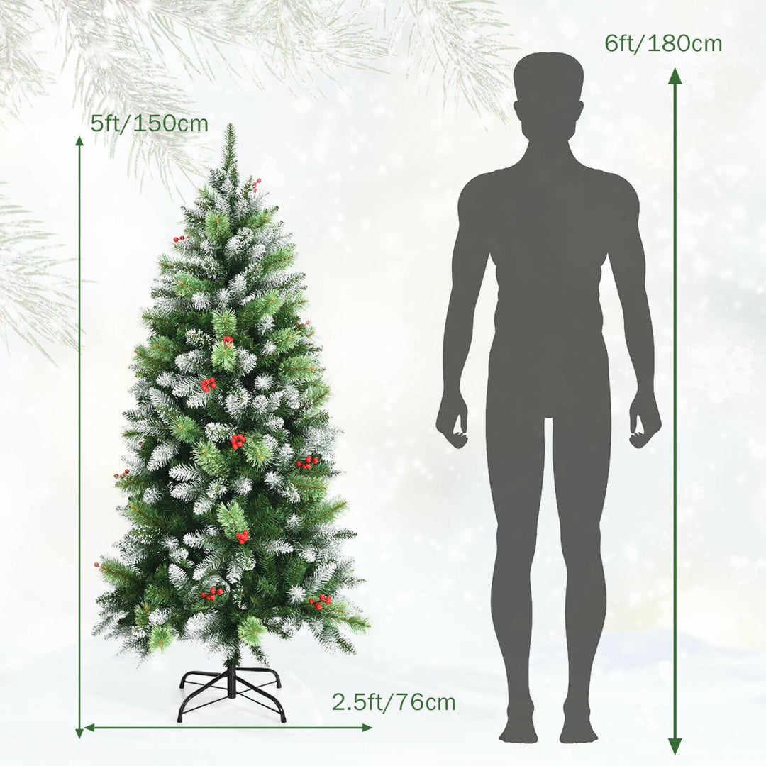 5FT Artificial Christmas Tree with Red Berries and Snow Effect