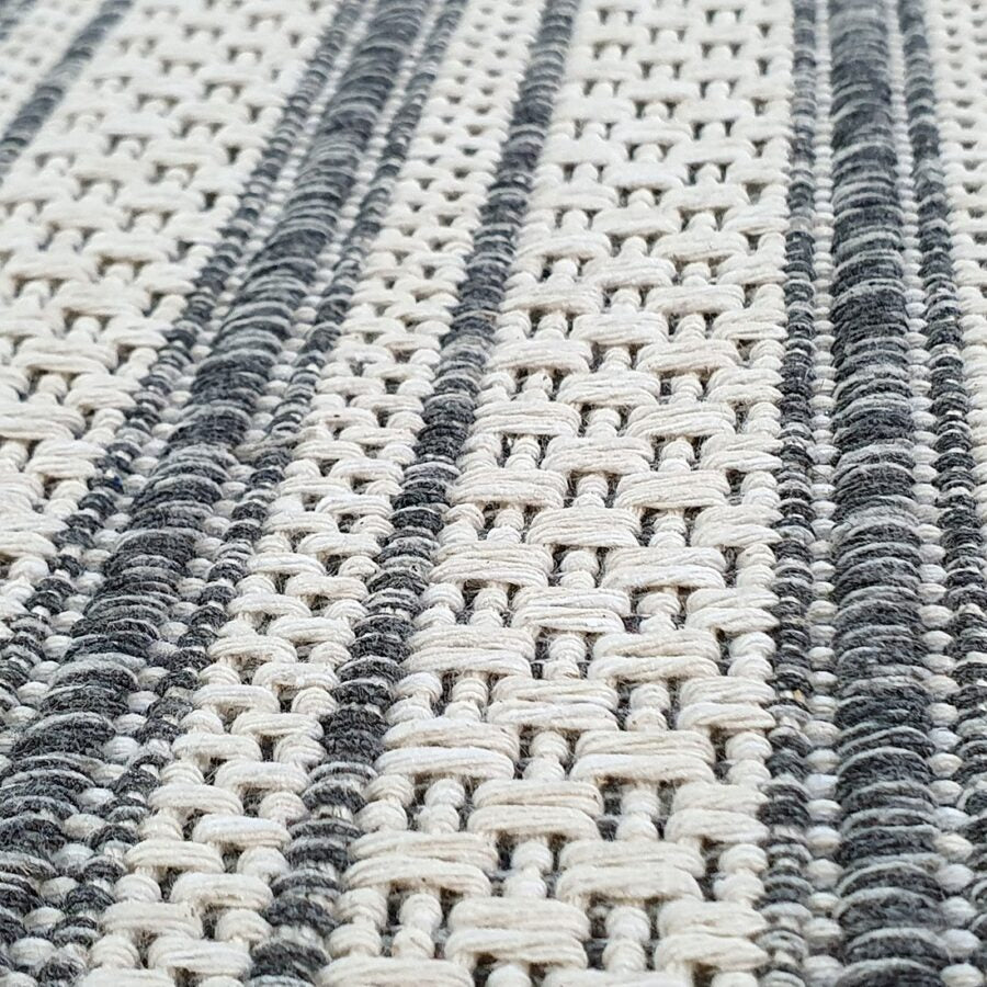 Cotton Rug Grey Cream Striped