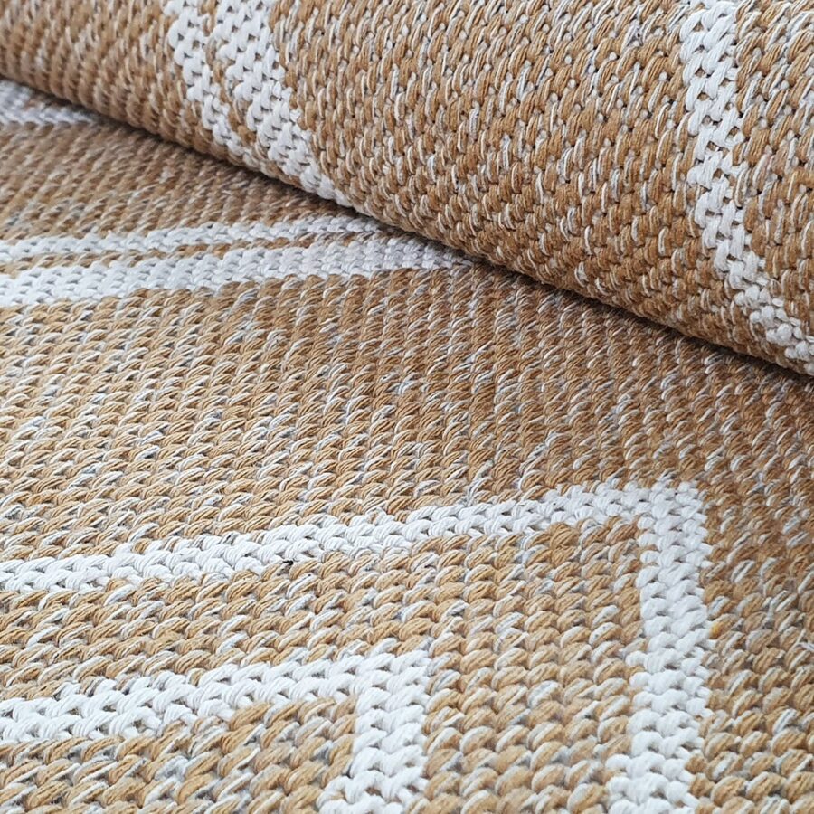 Cotton Rug Runner Mustard Beige Diamond