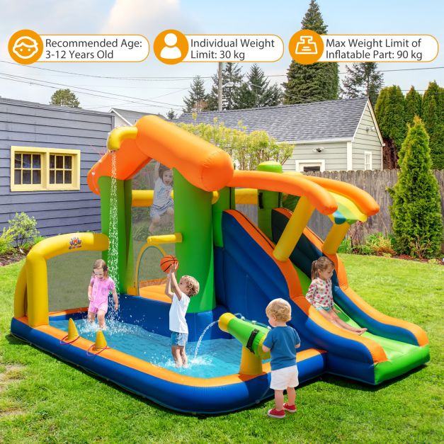8-in-1 Inflatable Bounce House Water Park with Slide for Kids 3-12 Without Blower