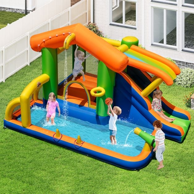8-in-1 Inflatable Bounce House Water Park with Slide for Kids 3-12 Without Blower