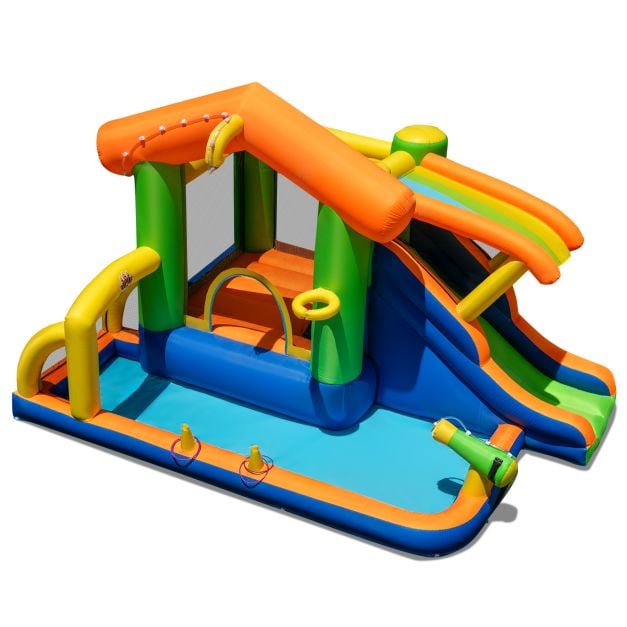 8-in-1 Inflatable Bounce House Water Park with Slide for Kids 3-12 Without Blower