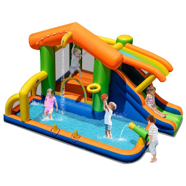 8-in-1 Inflatable Bounce House Water Park with Slide for Kids 3-12 Without Blower