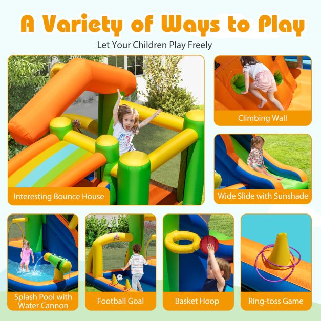 8-in-1 Inflatable Bounce House Water Park with Slide for Kids 3-12 Without Blower