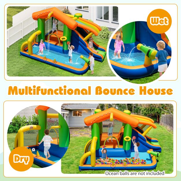 8-in-1 Inflatable Bounce House Water Park with Slide for Kids 3-12 Without Blower