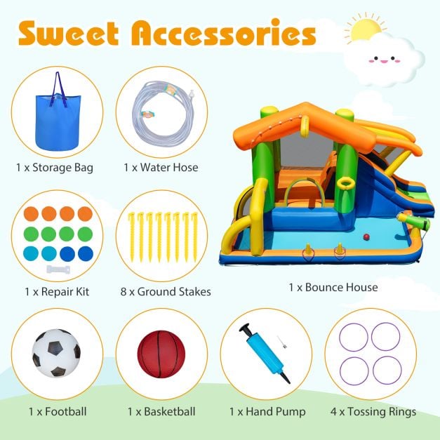 8-in-1 Inflatable Bounce House Water Park with Slide for Kids 3-12 Without Blower