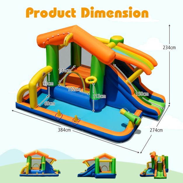 8-in-1 Inflatable Bounce House Water Park with Slide for Kids 3-12 Without Blower