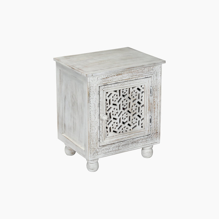 Sage Floral Carved Wooden Side Table