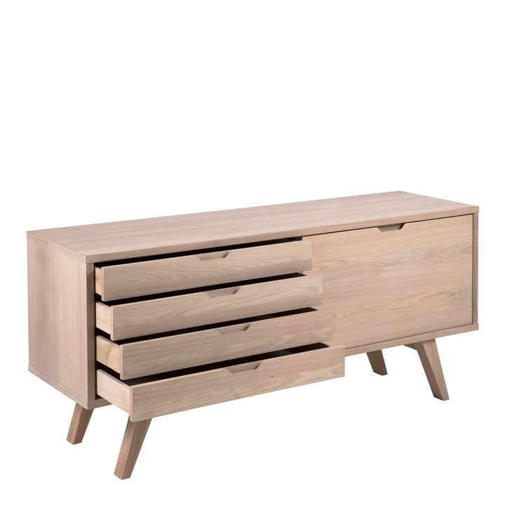 A-Line Sideboard with 4 Drawers and Sliding Door in White Oak