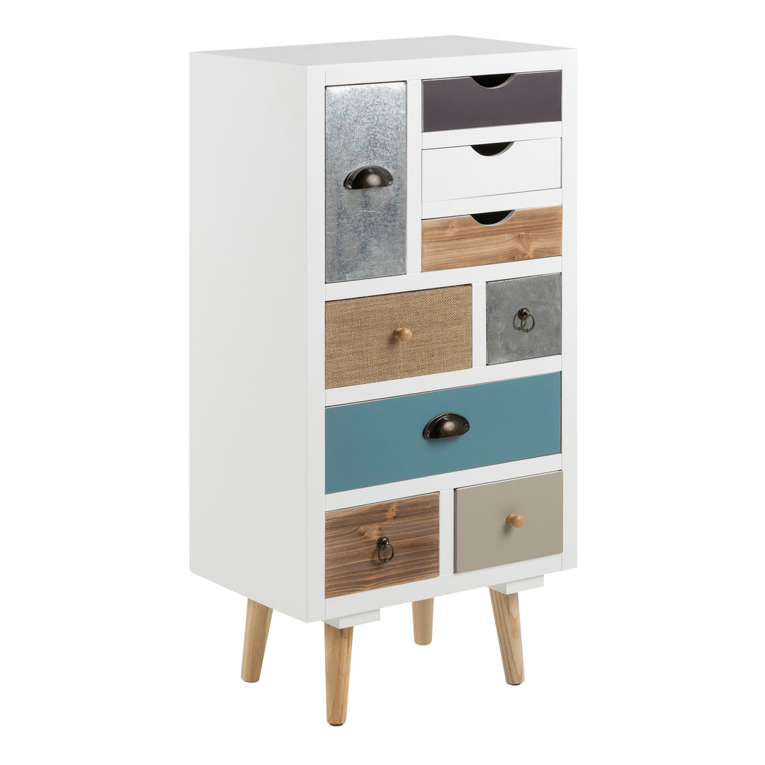 Thais White Shabby Chic Multi Coloured 9 Drawer Chest - TidySpaces