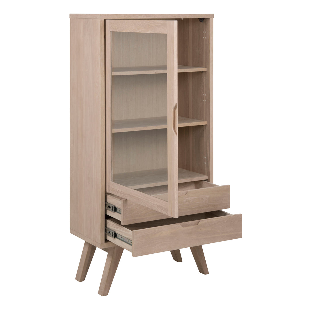 A-Line Display Cabinet with 2 Drawers and 2 Shelves in White Oak