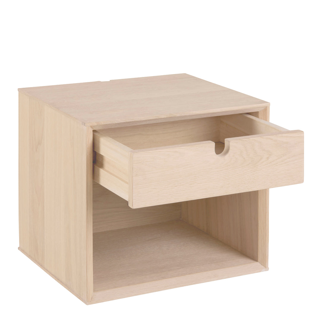 Century 1 Drawer Wall Mounted Bedside Table in White Oak