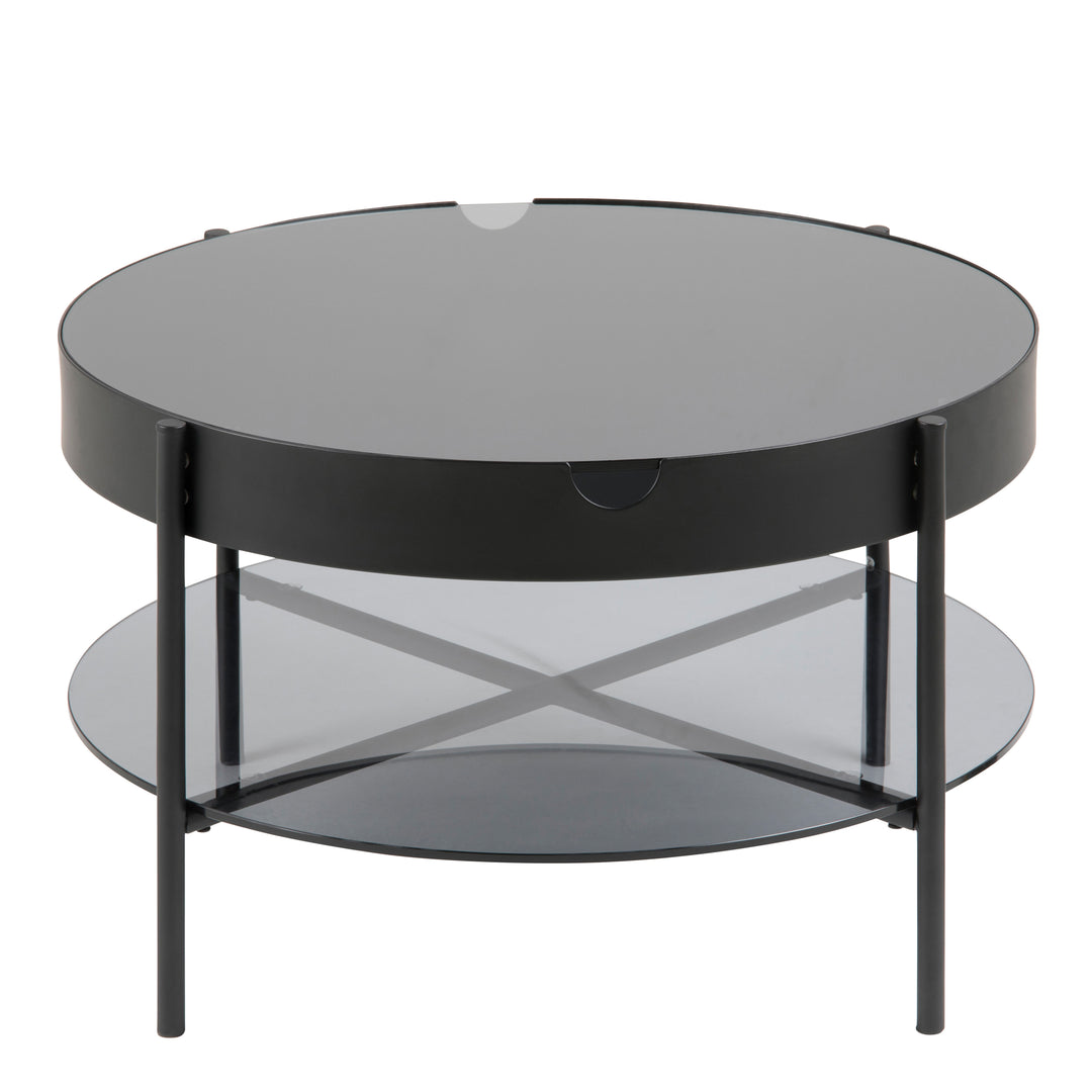 Tipton Round Coffee Table in Black with Smoked Glass Top 75cm