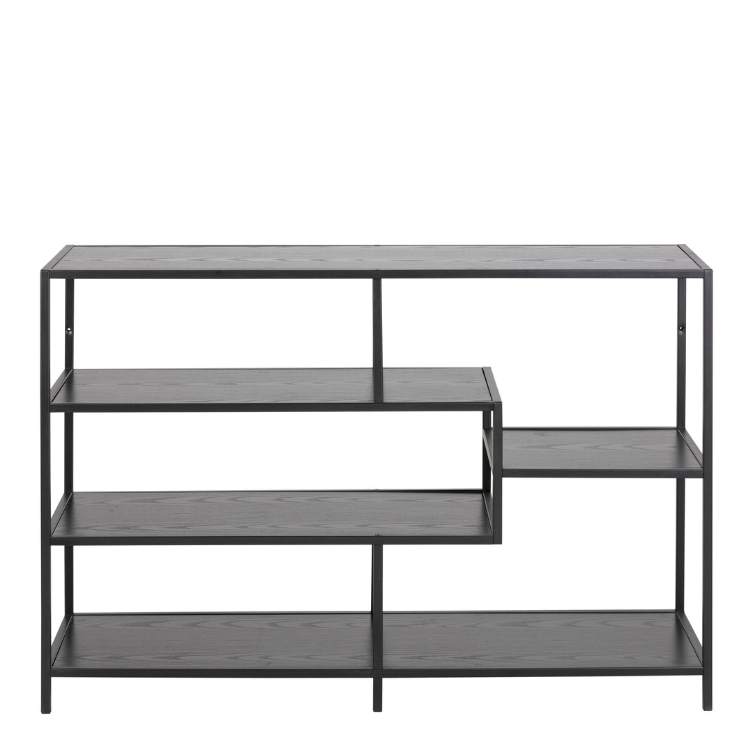 Seaford Wide Black Metal Bookcase with 4 Black Oak Shelves