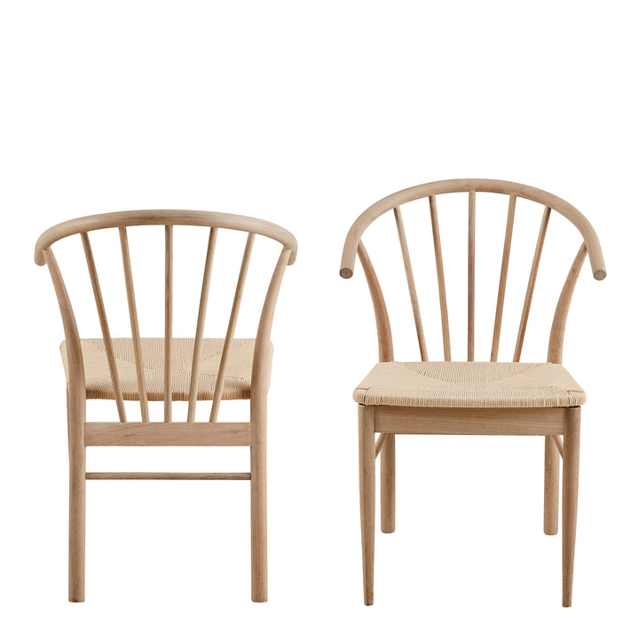 Cassandra Dining Chair with Armrest in White Oak Set of 2