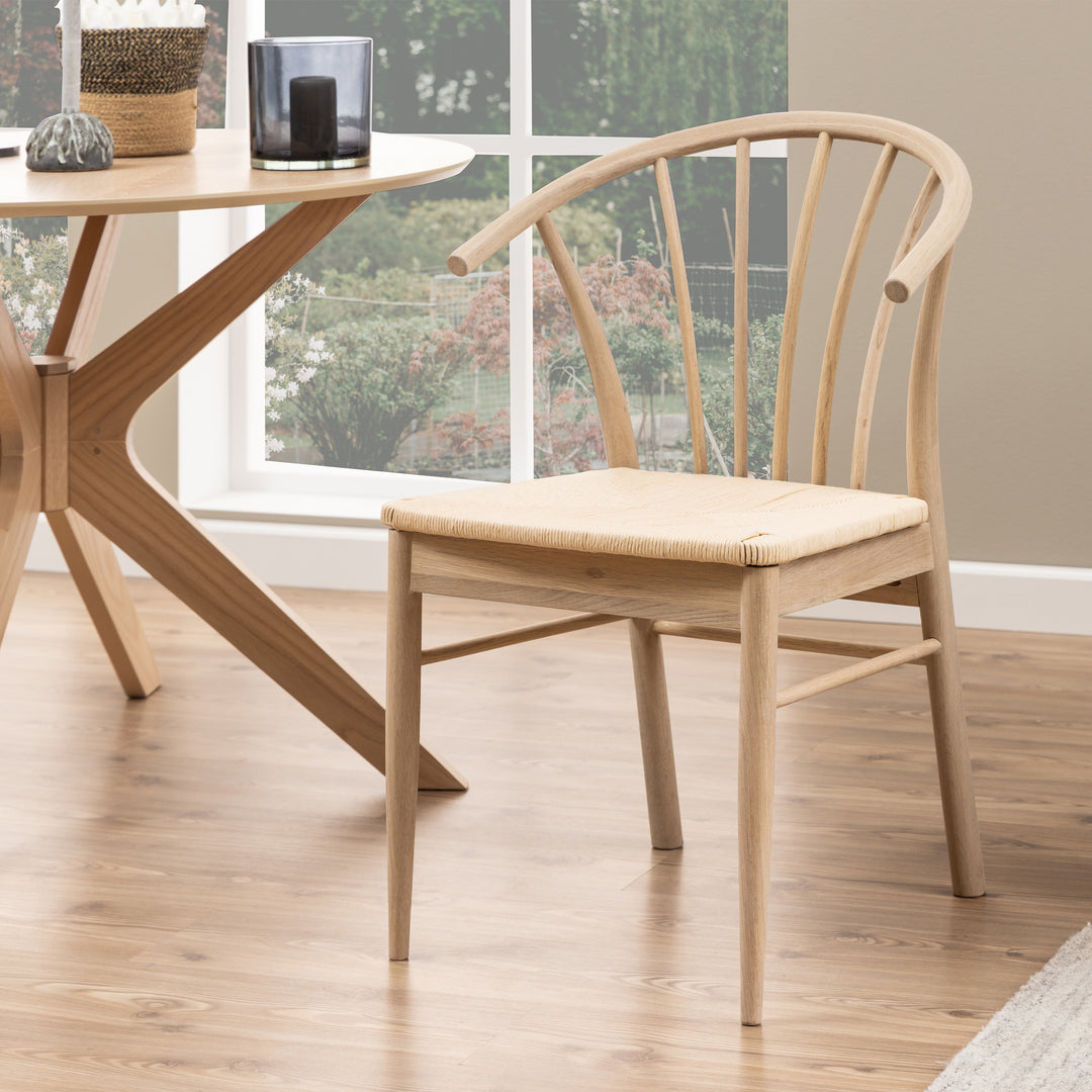 Cassandra Dining Chair with Armrest in White Oak Set of 2