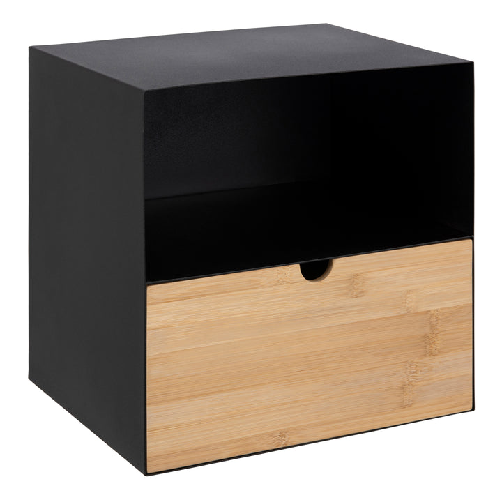 Joliet 1 Drawer Wallmounted Bedside Table in Black & Bamboo