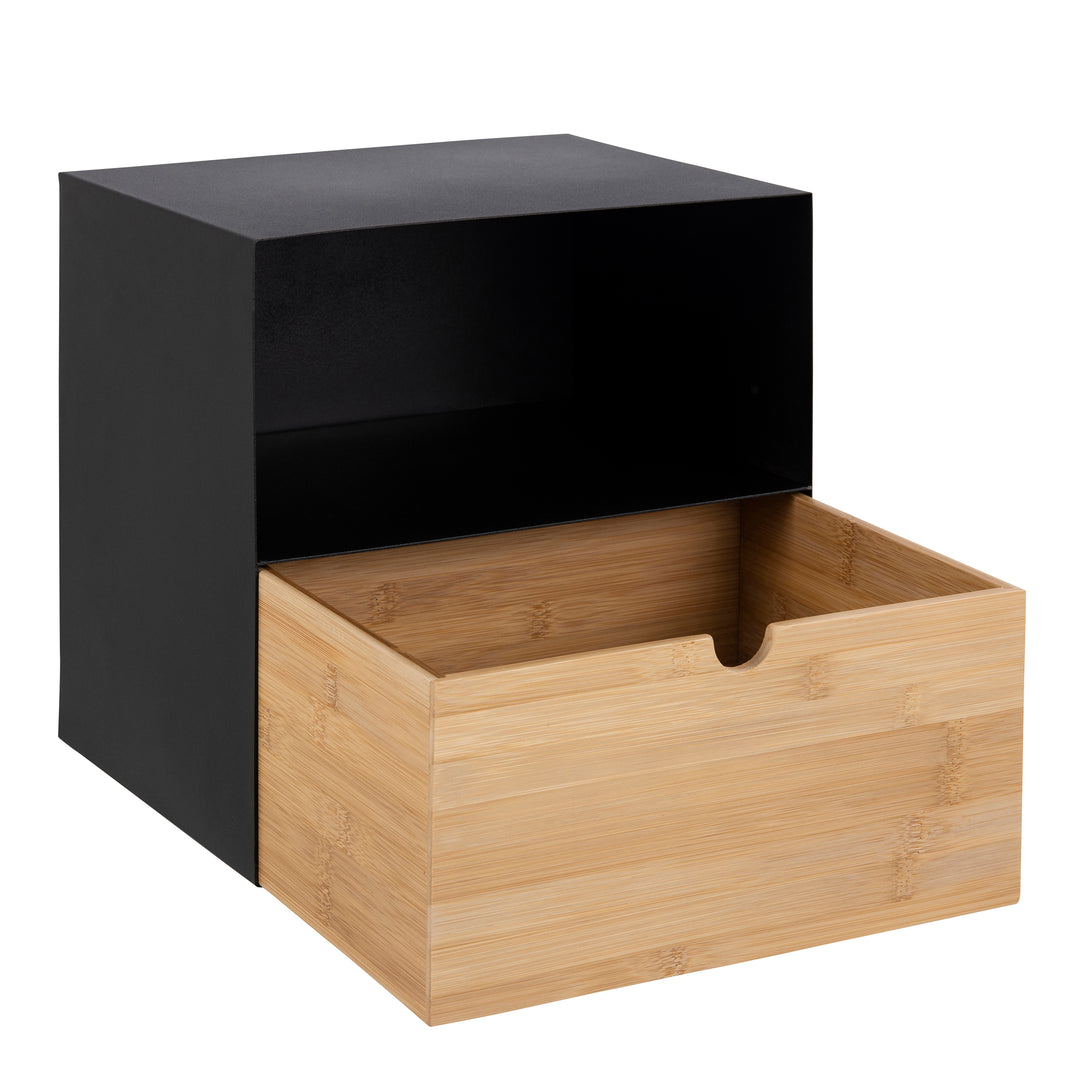 Joliet 1 Drawer Wallmounted Bedside Table in Black & Bamboo