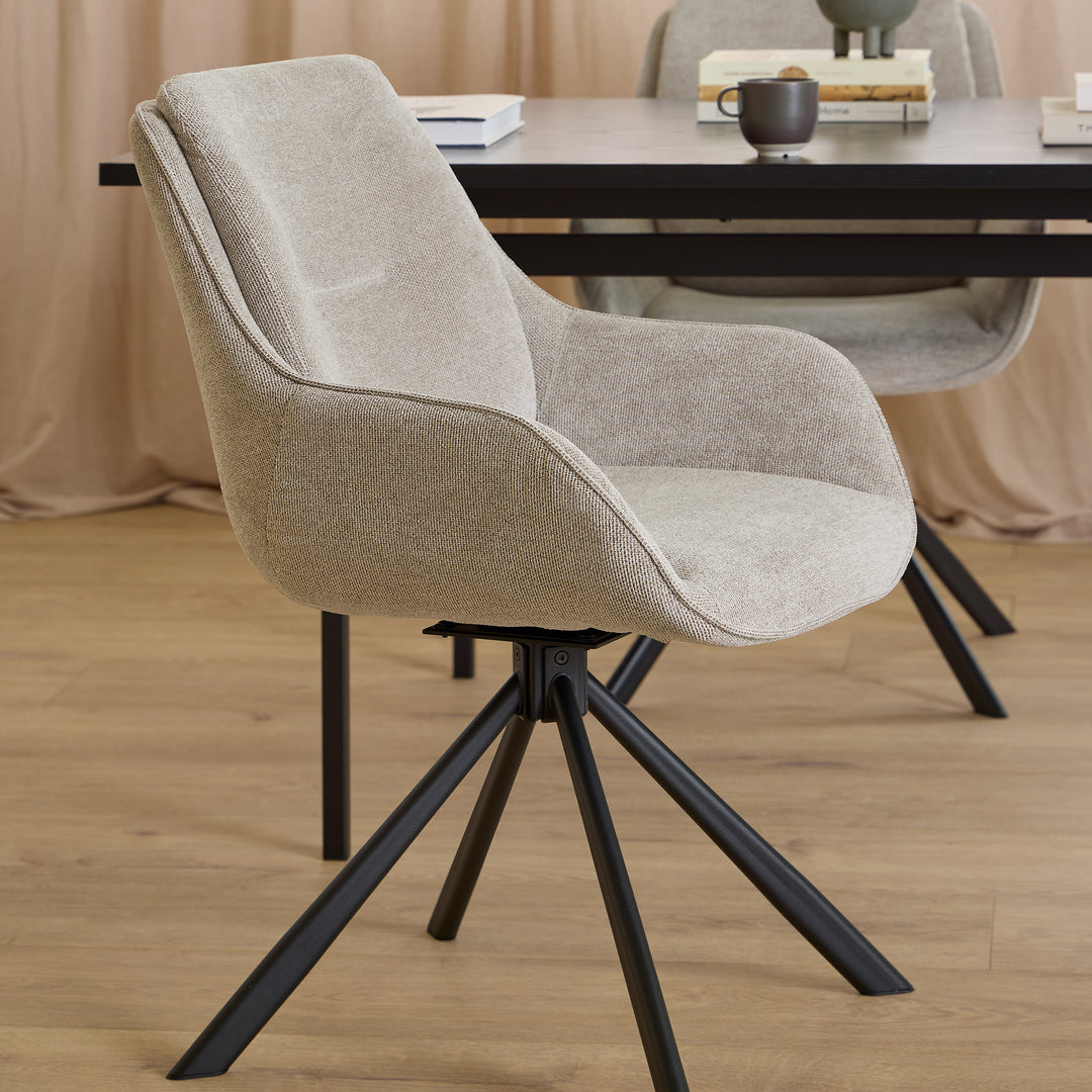 Angus Dining Table in Black 200x74cm Included 4 Carrie Swivel Dining Chairs in Sand