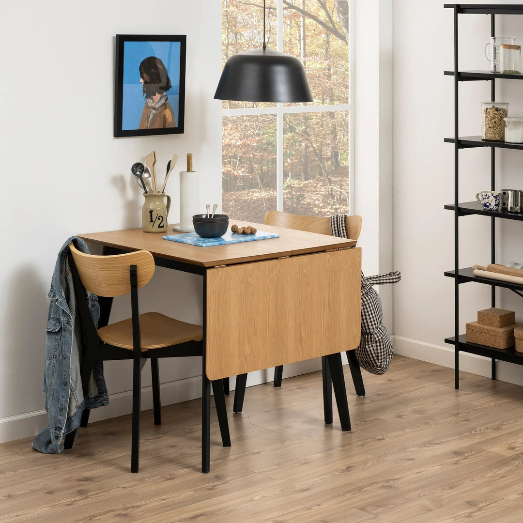 Roxby Extending Dining Table 80-120cm in Oak &amp; Black Included 2 Roxby Dining Chairs in Black and Oak - TidySpaces