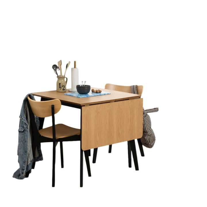 Roxby Extending Dining Table 80-120cm in Oak &amp; Black Included 2 Roxby Dining Chairs in Black and Oak - TidySpaces