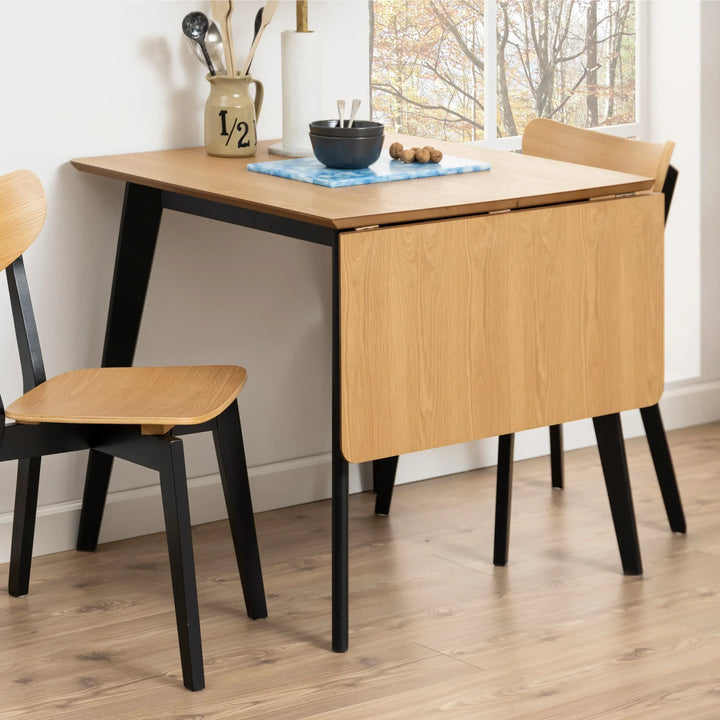 Roxby Extending Dining Table 80-120cm in Oak &amp; Black Included 2 Roxby Dining Chairs in Black and Oak - TidySpaces