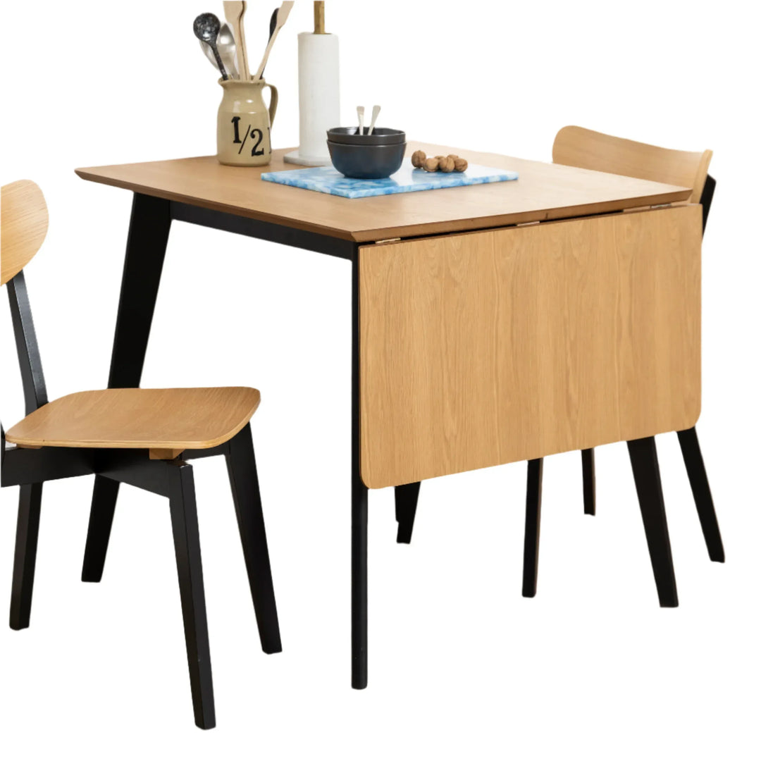 Roxby Extending Dining Table 80-120cm in Oak &amp; Black Included 2 Roxby Dining Chairs in Black and Oak - TidySpaces