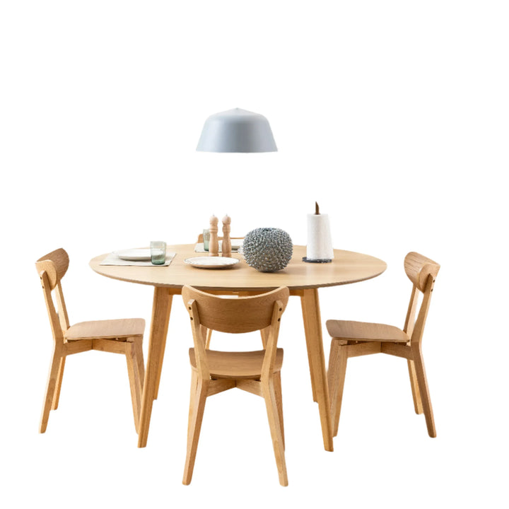Roxby Round Dining Table in Oak 105x76cm Included 4 Roxby Dining Chairs in Oak - TidySpaces