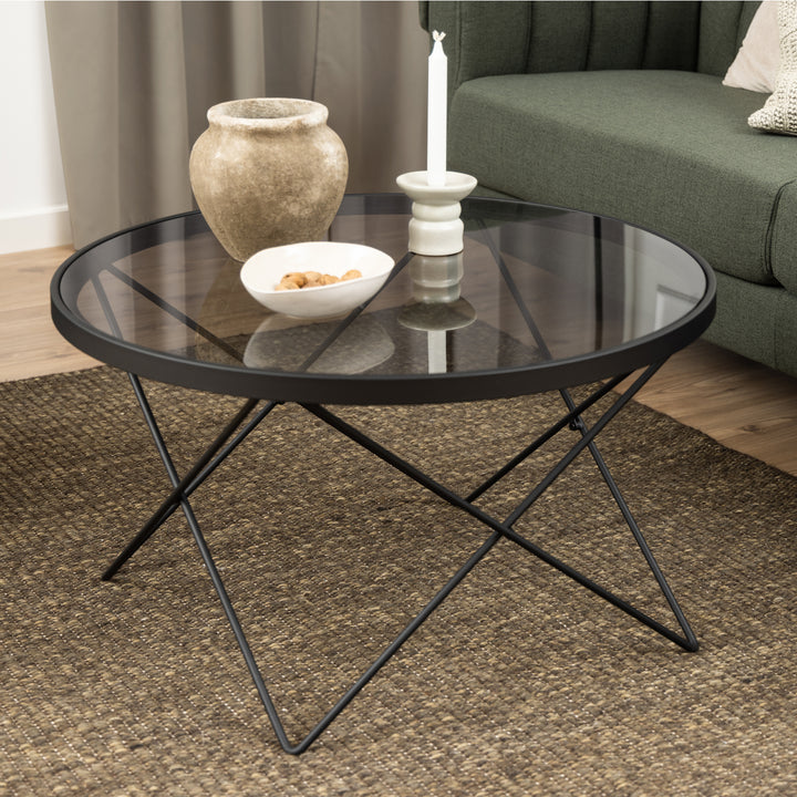 Cuxton Black Coffee Table, with Smoked Glass Top