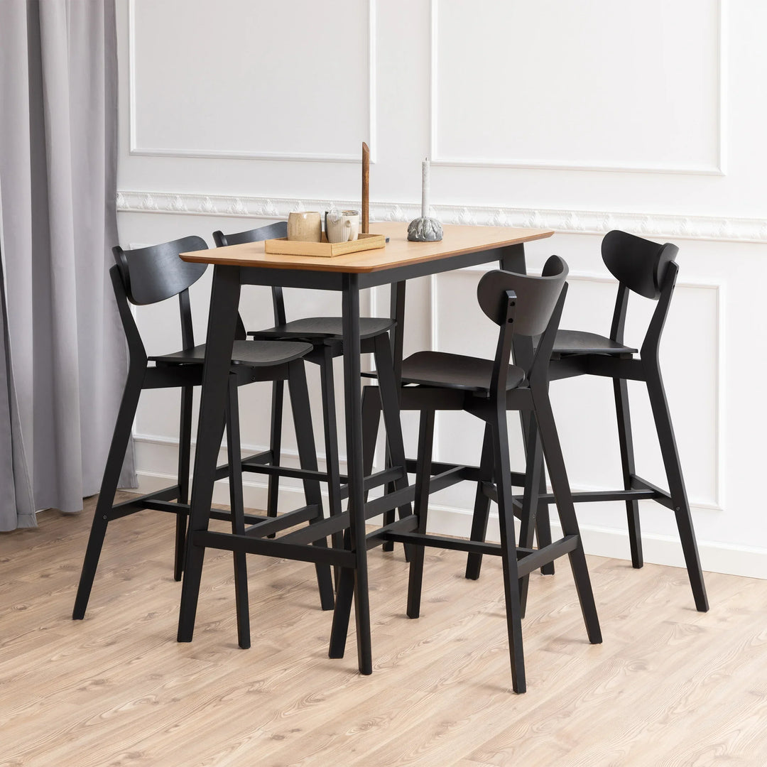 Roxby Bar Table in Black &amp; Oak Included 4 Roxby Bar Stool in Black - TidySpaces