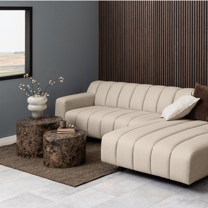 Dice Round Coffee Table Set of 2 in Brown Marble and Delhi Rough Paper