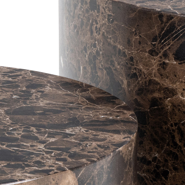 Dice Round Coffee Table Set of 2 in Brown Marble and Delhi Rough Paper