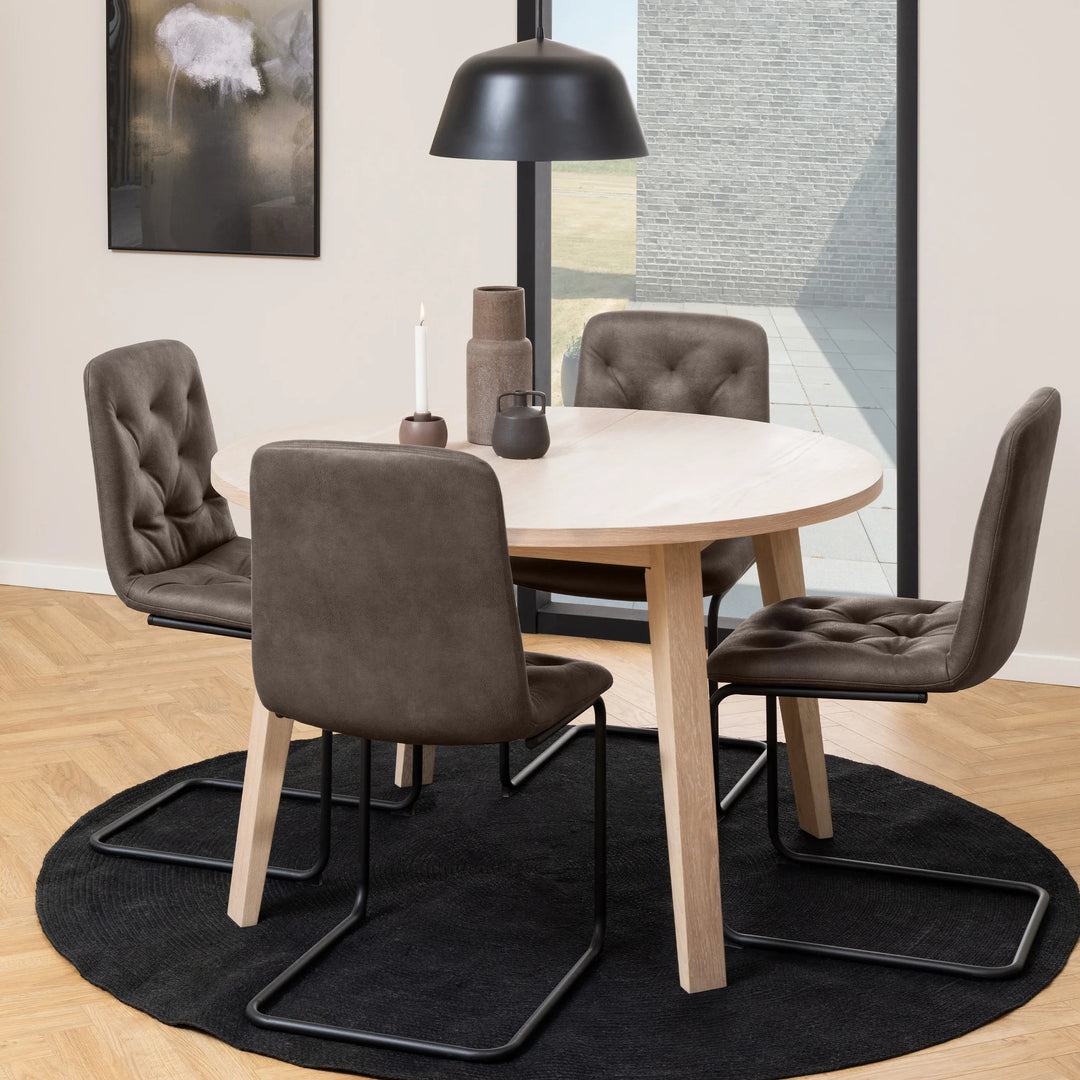 A-Line Round Extendable Dining Table in White Oak 120/220 x 120 x 75cm - TidySpaces