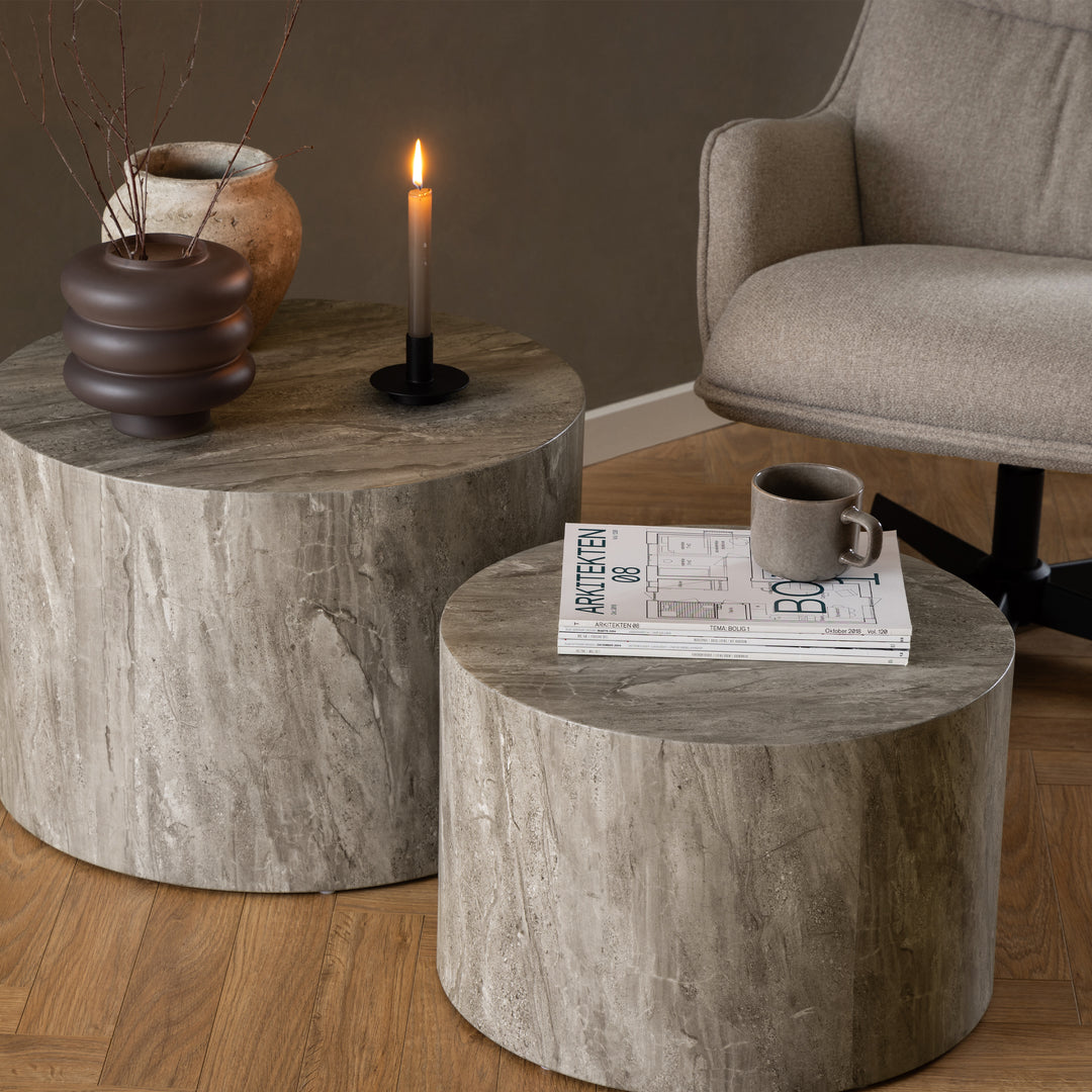 Dice Round Coffee Table Set with Grey Marble Effect