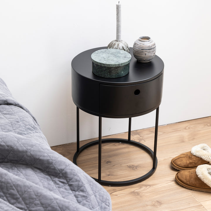 Polo Round Bedside Table in Black